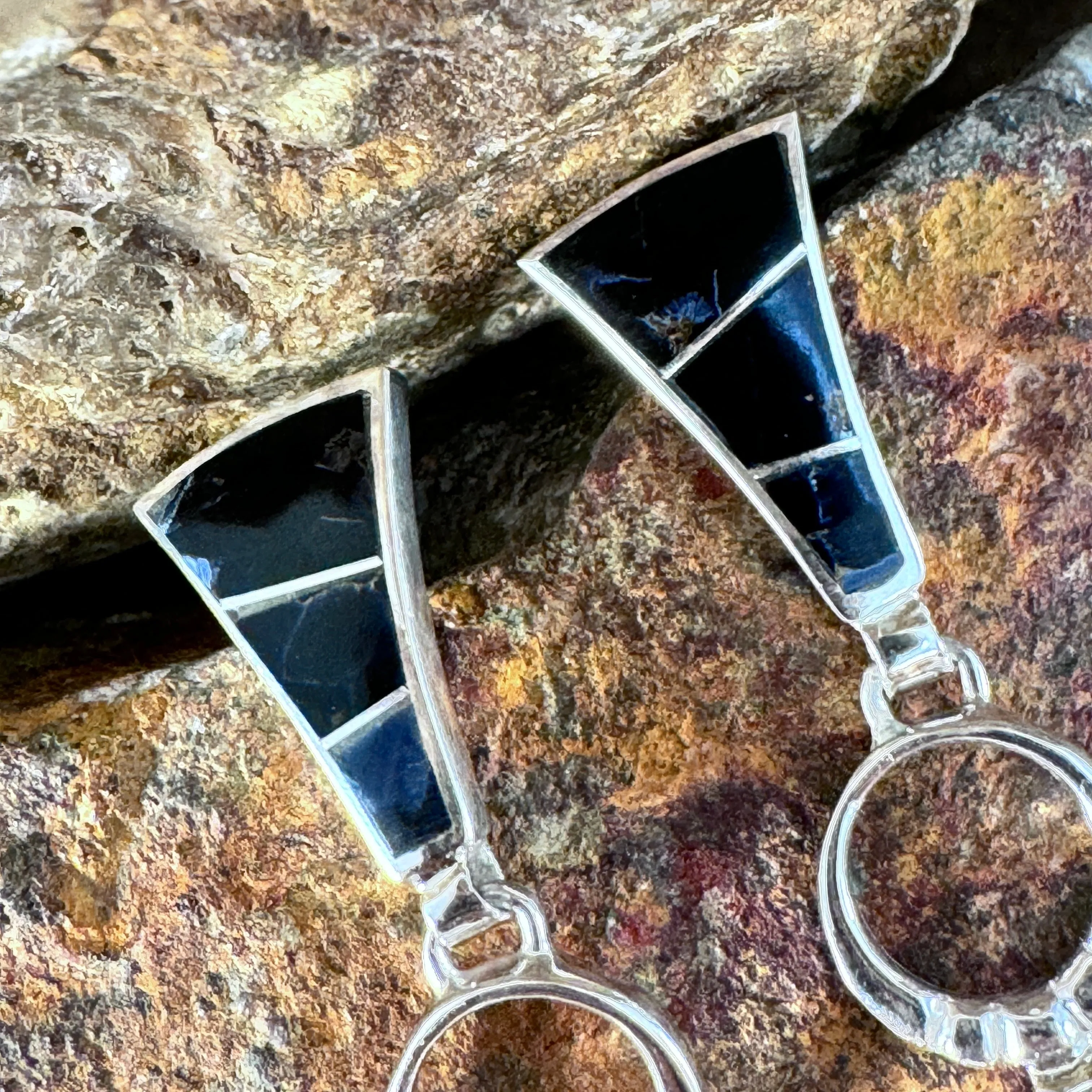 David Rosales Pietersite Inlaid Sterling Silver Earrings Hoops