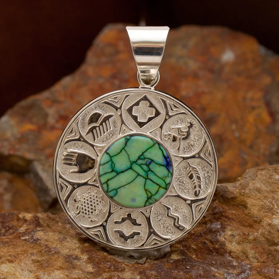 David Rosales Red Canyon Inlaid Sterling Silver Pendant Two-Sided