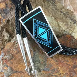 David Rosales Shadow Peak Fancy Inlaid Sterling Silver Bolo Tie