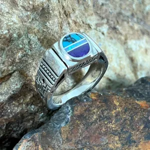 David Rosales Shalako & CZ Inlaid Sterling Silver Ring Reversible