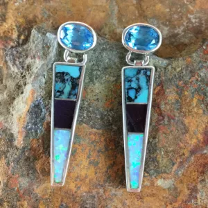 David Rosales Shalako Inlaid Sterling Silver Earrings w/ Blue Topaz