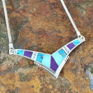 David Rosales Shalako Inlaid Sterling Silver Necklace with Cubic Zirconia