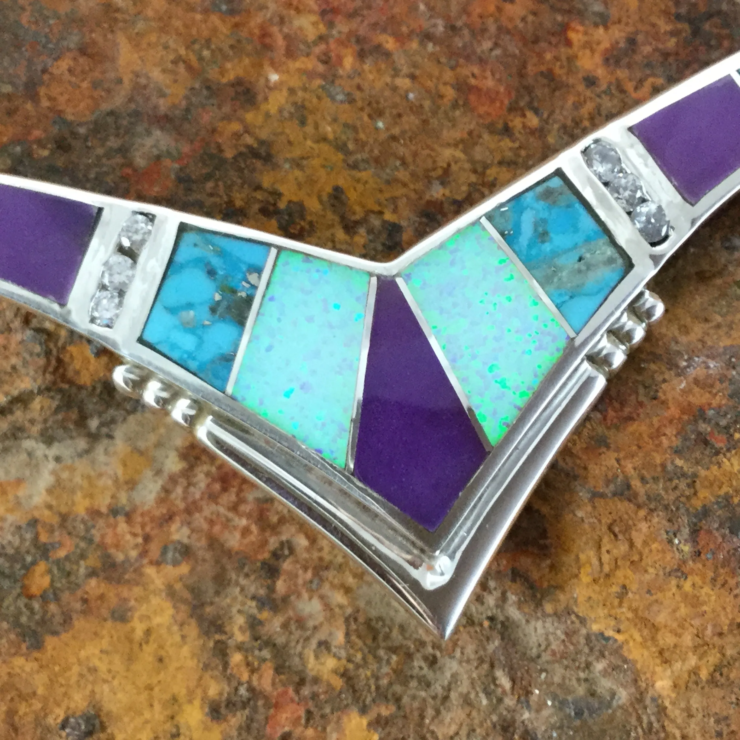 David Rosales Shalako Inlaid Sterling Silver Necklace with Cubic Zirconia