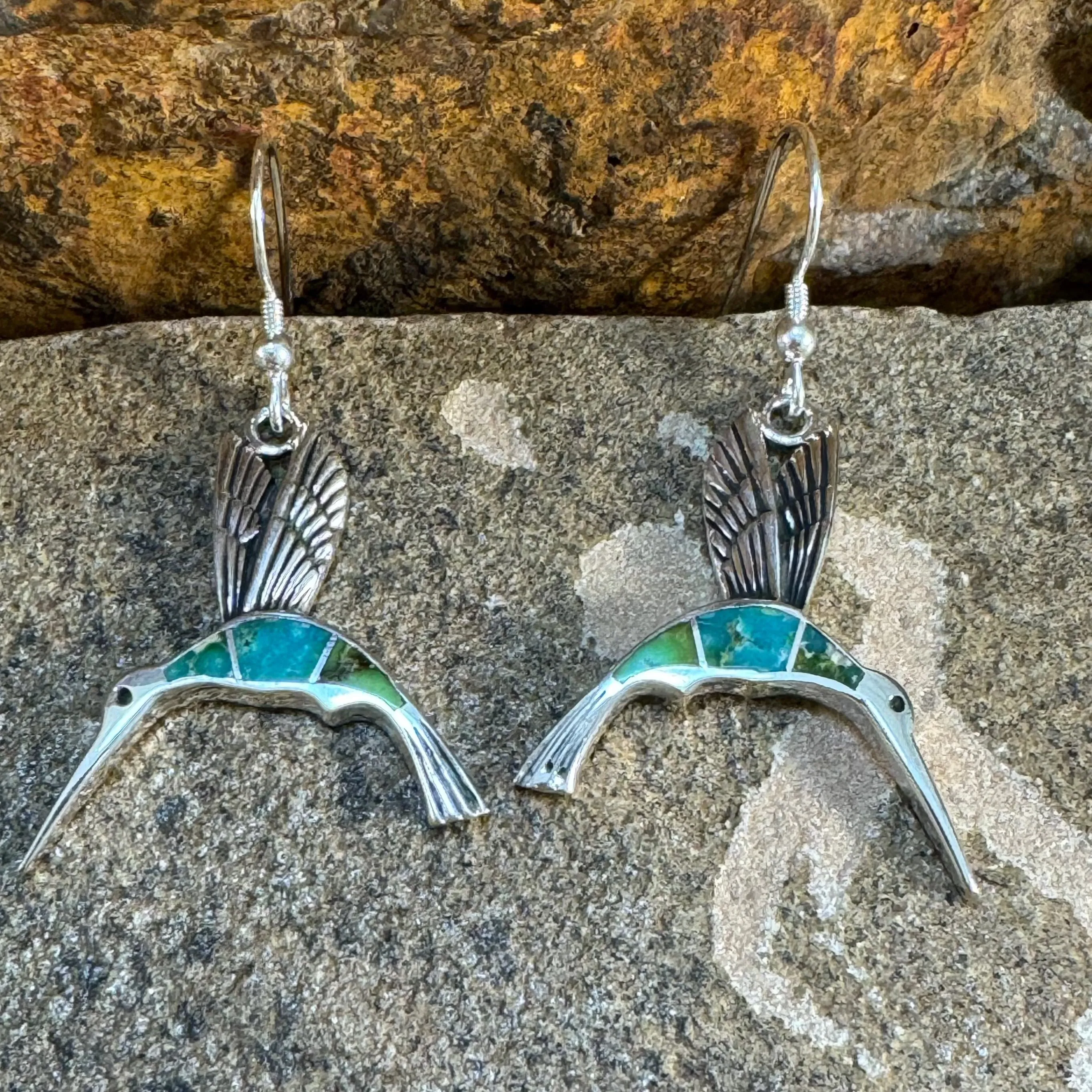 David Rosales Sonoran Gold Inlaid Sterling Silver Earrings Hummingbird