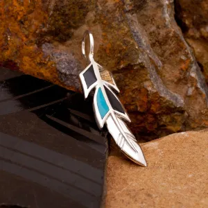 David Rosales Turquoise Creek Inlaid Sterling Silver Pendant Feather
