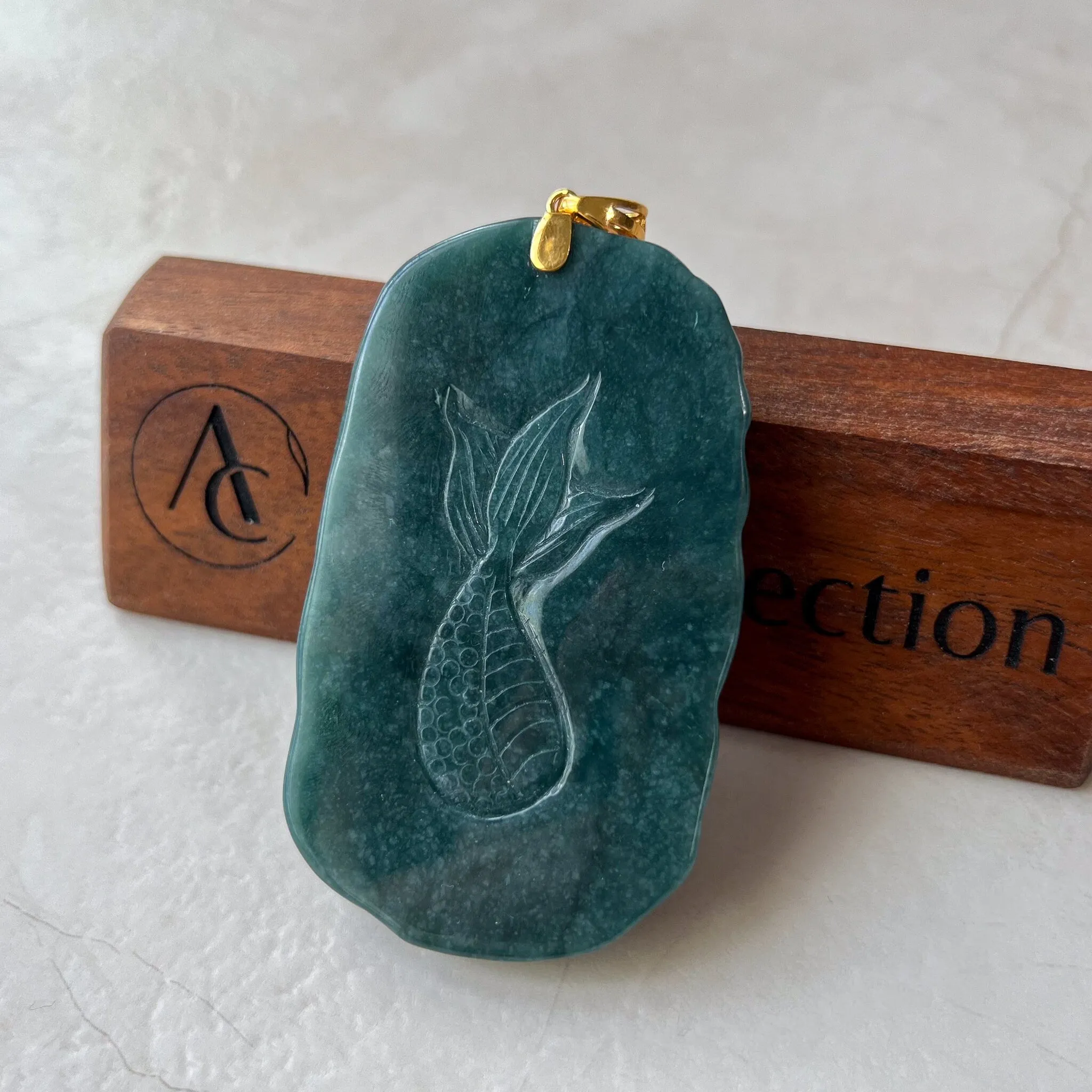 Dragon's Prosperity Jade Pendant, Style 1, Large Green Jadeite Jade Dragon Hand Carved Pendant with 18K Gold, WEN-0424-1720802906