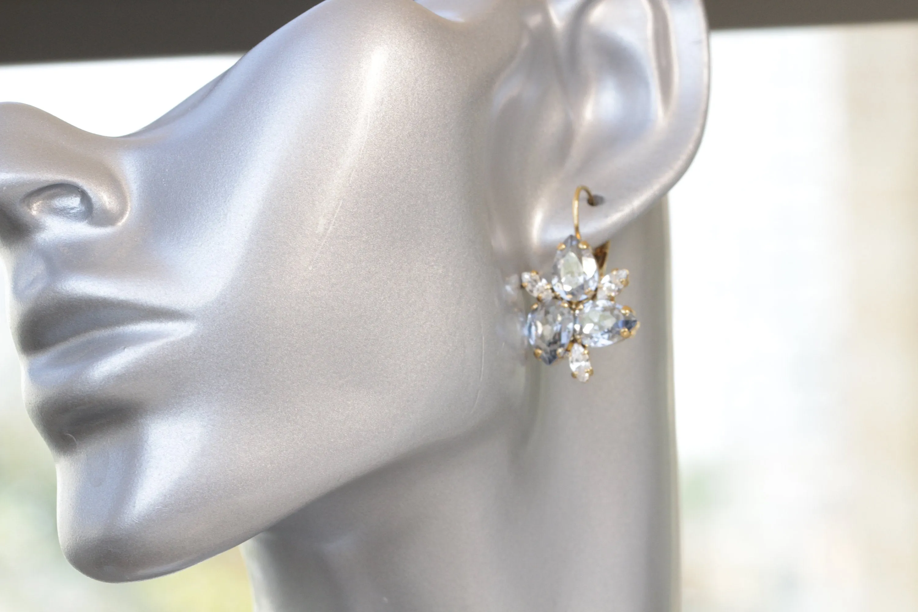 DUSTY BLUE CRYSTAL Leaves Earrings