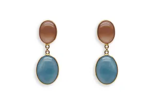 Earrings 18kt Gold Aquamarine & Moonstone Ovals