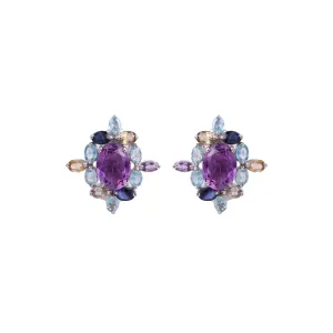 Earrings - Amethyst and Multi Gem Flower