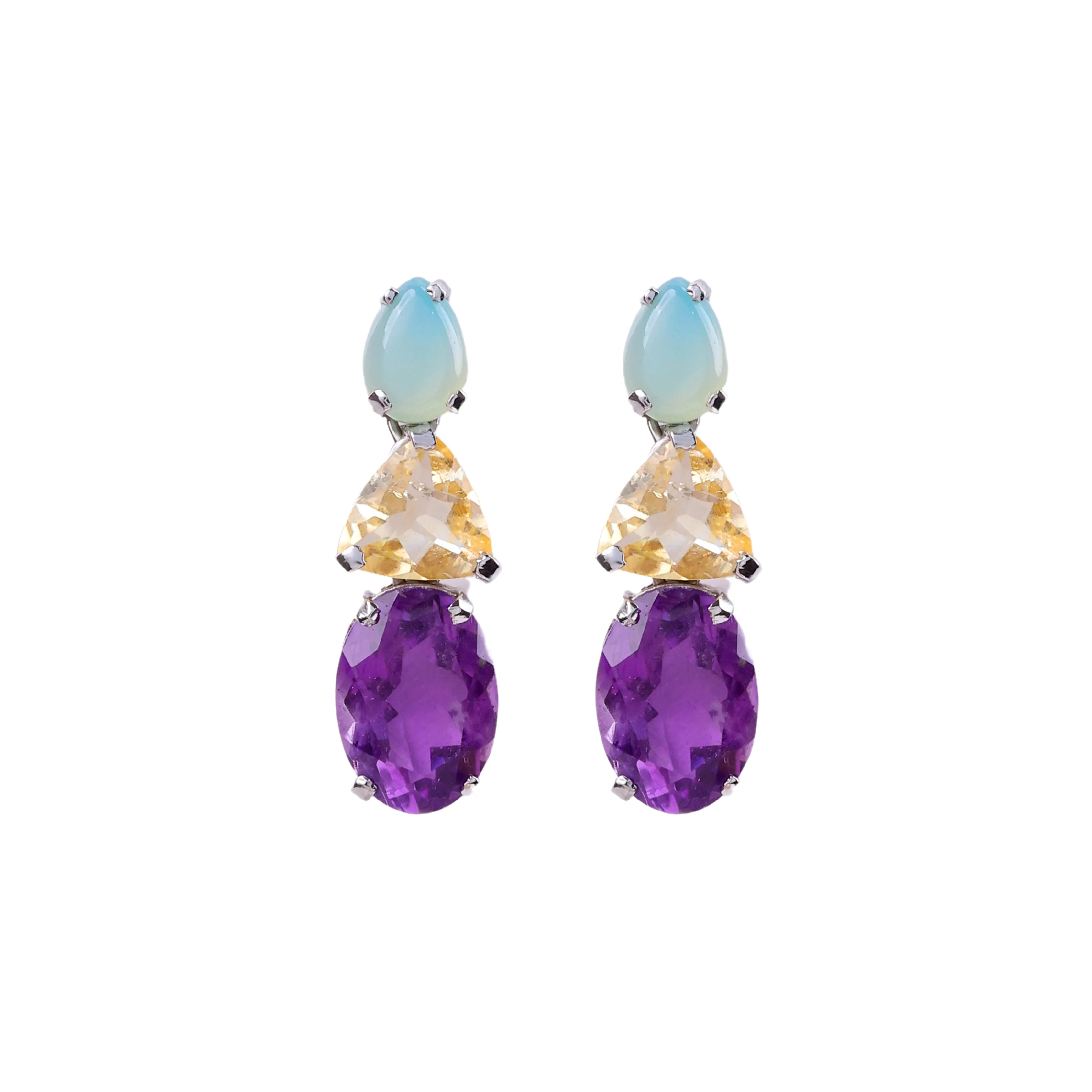 Earrings - Chalcedony, Citrine & Amethyst