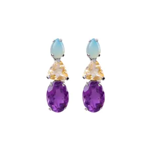 Earrings - Chalcedony, Citrine & Amethyst