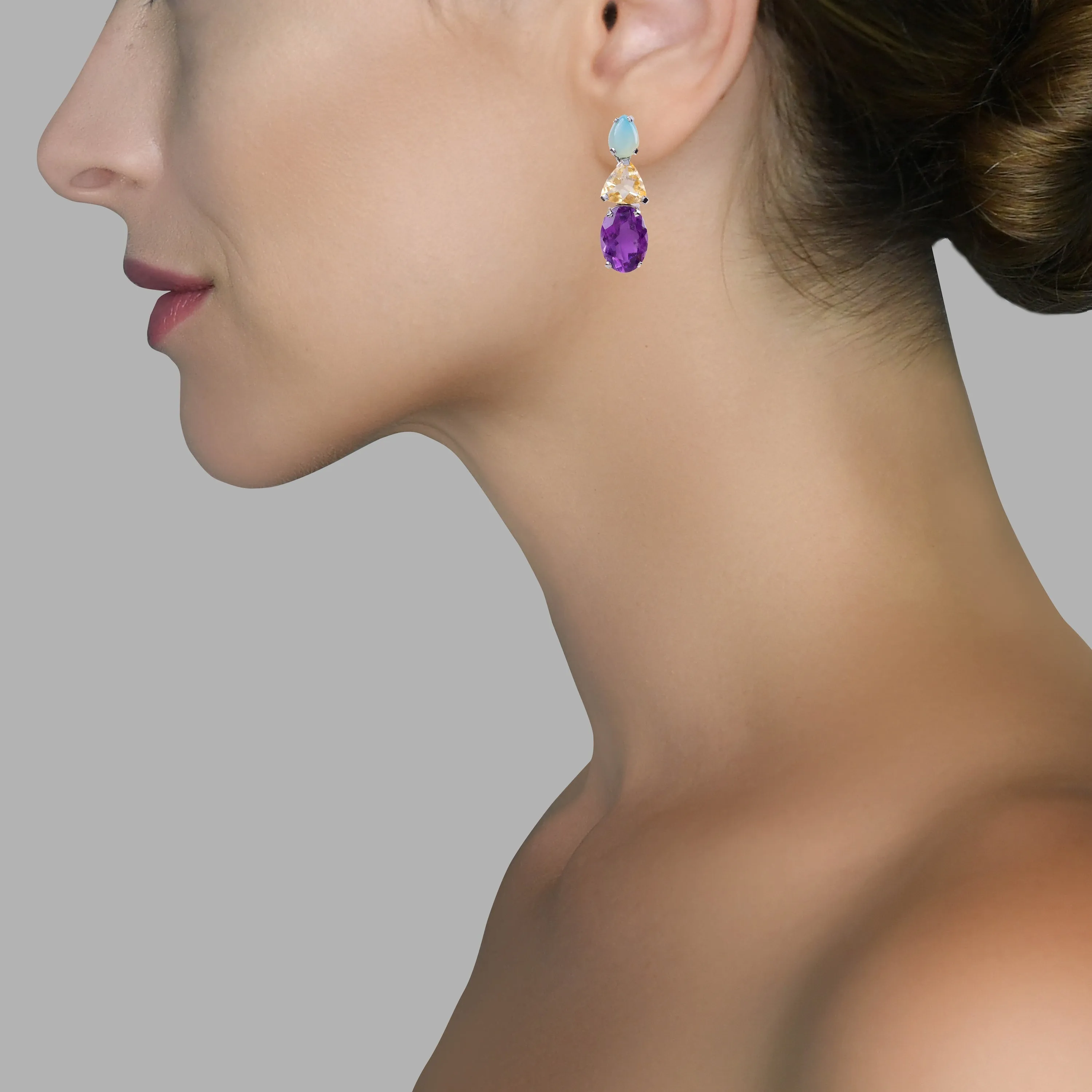 Earrings - Chalcedony, Citrine & Amethyst