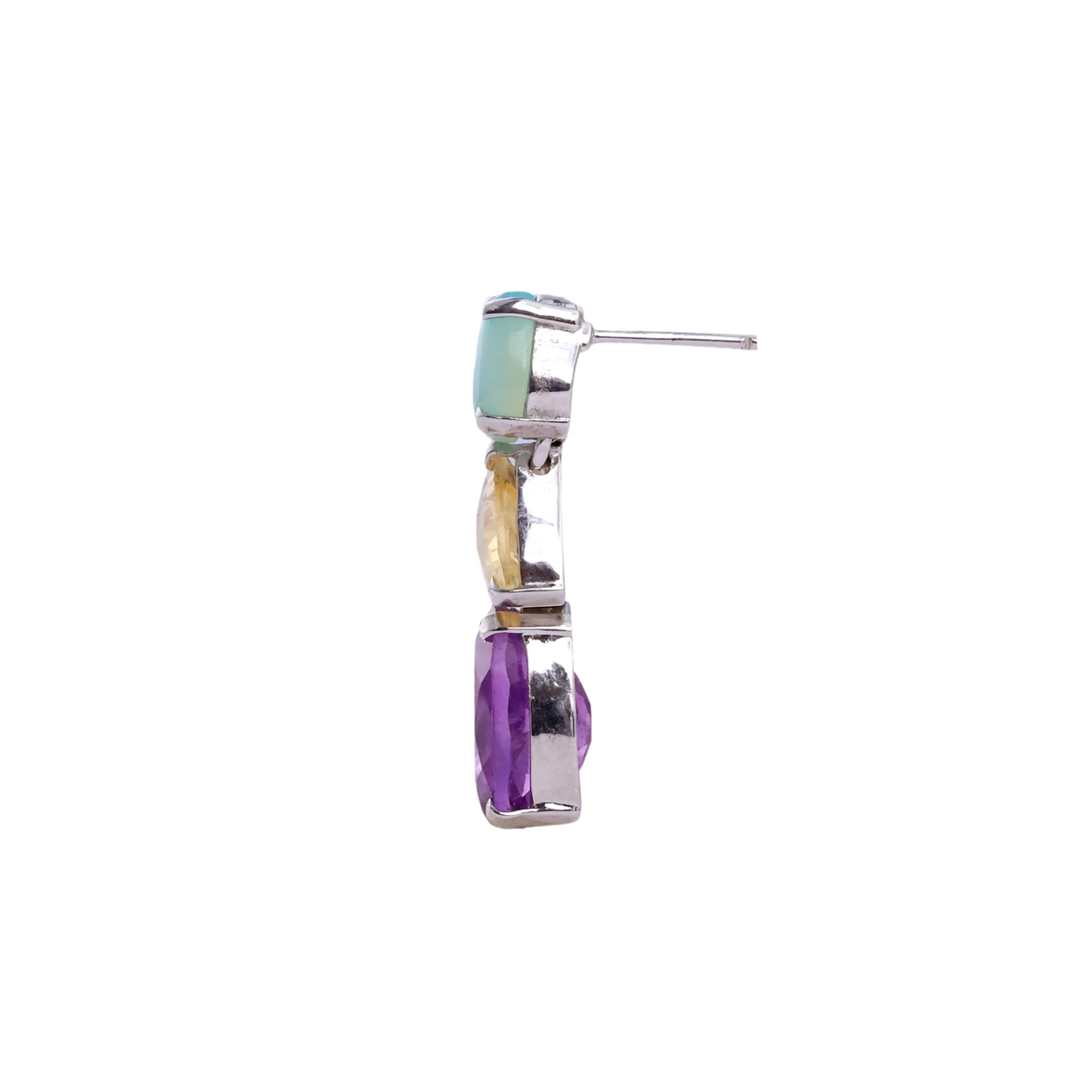 Earrings - Chalcedony, Citrine & Amethyst
