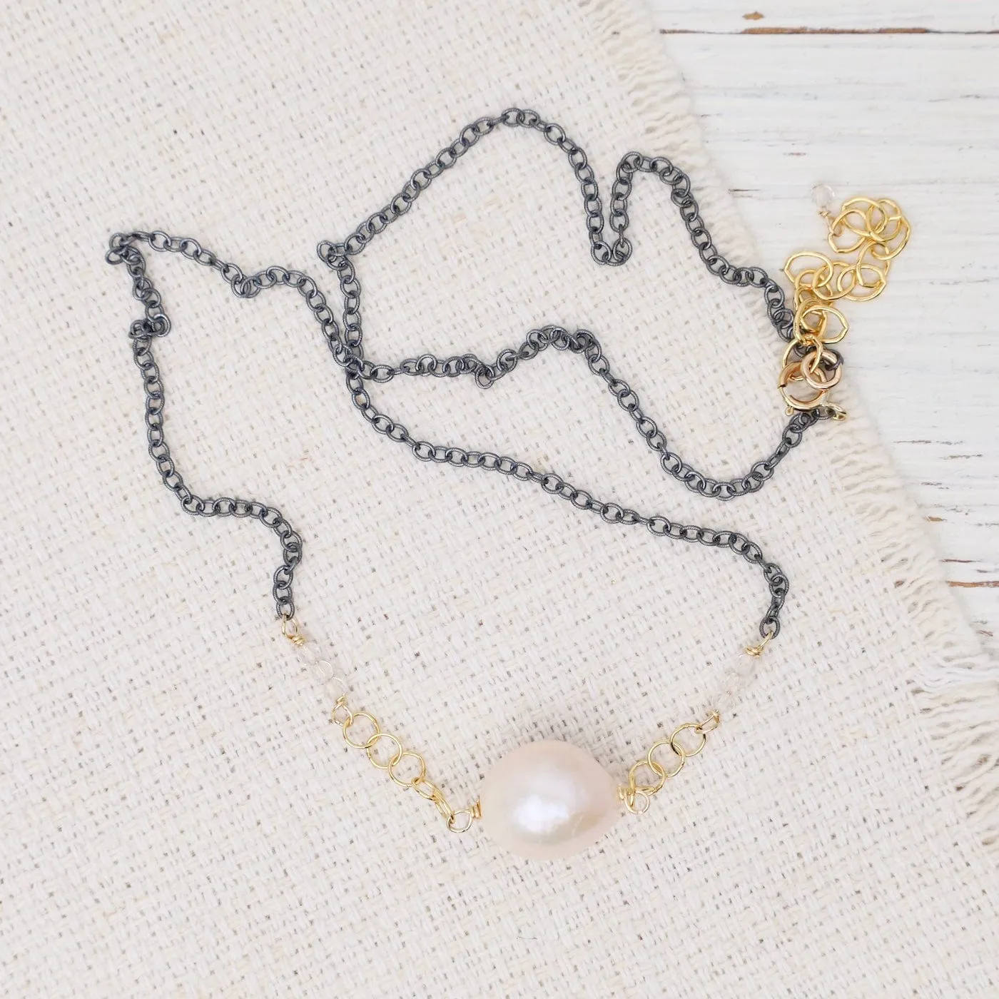 Edison Pearl Quartz Oxidized Silver Necklace