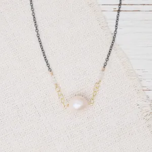Edison Pearl Quartz Oxidized Silver Necklace
