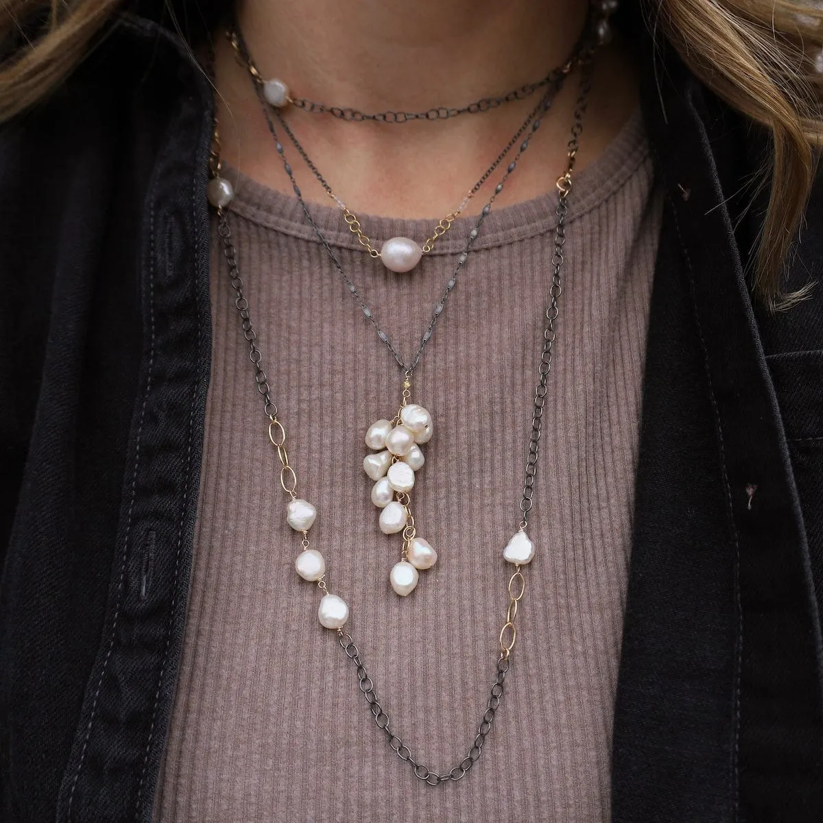 Edison Pearl Quartz Oxidized Silver Necklace