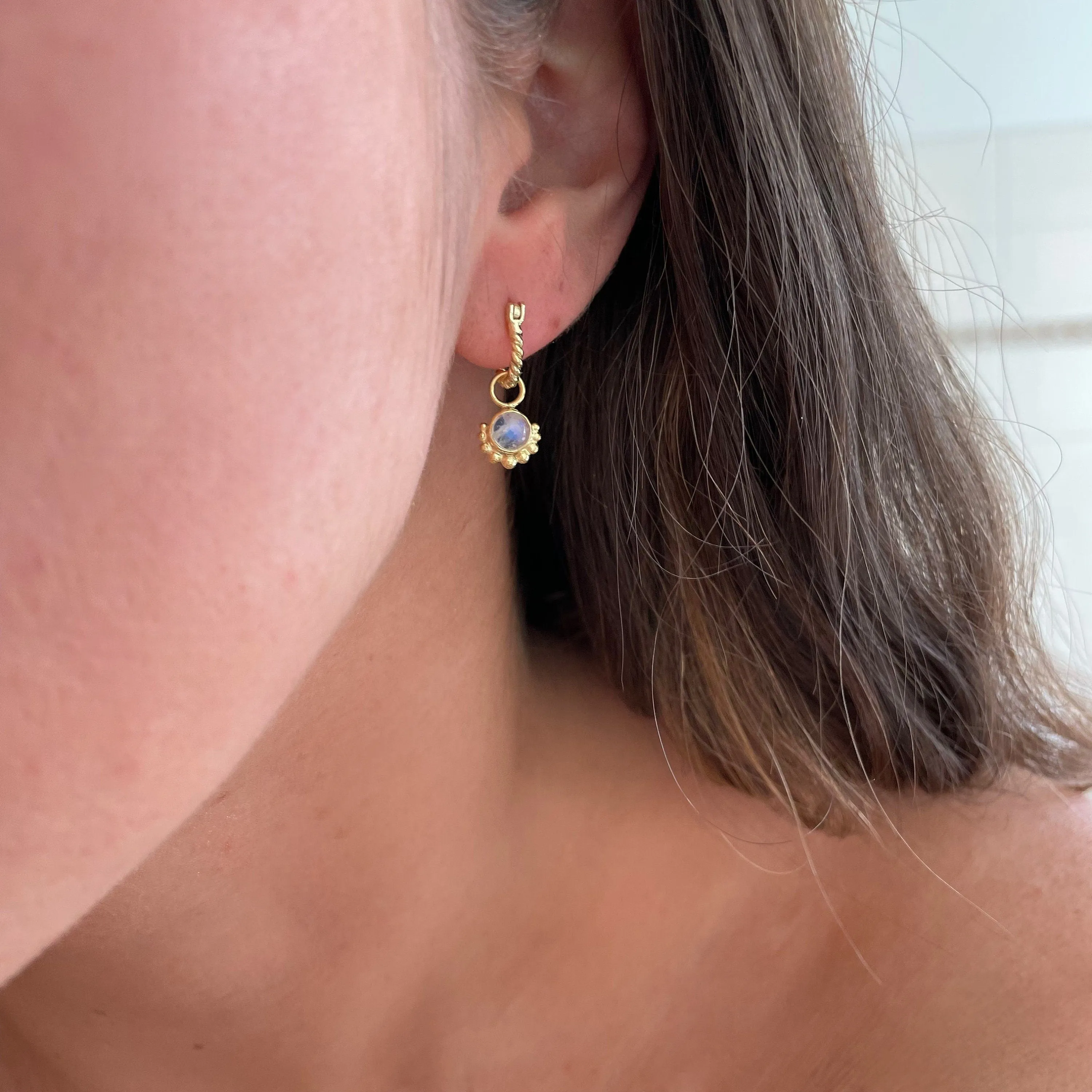 Equilibrium 14K Gold Rainbow Moonstone Hoop Earrings