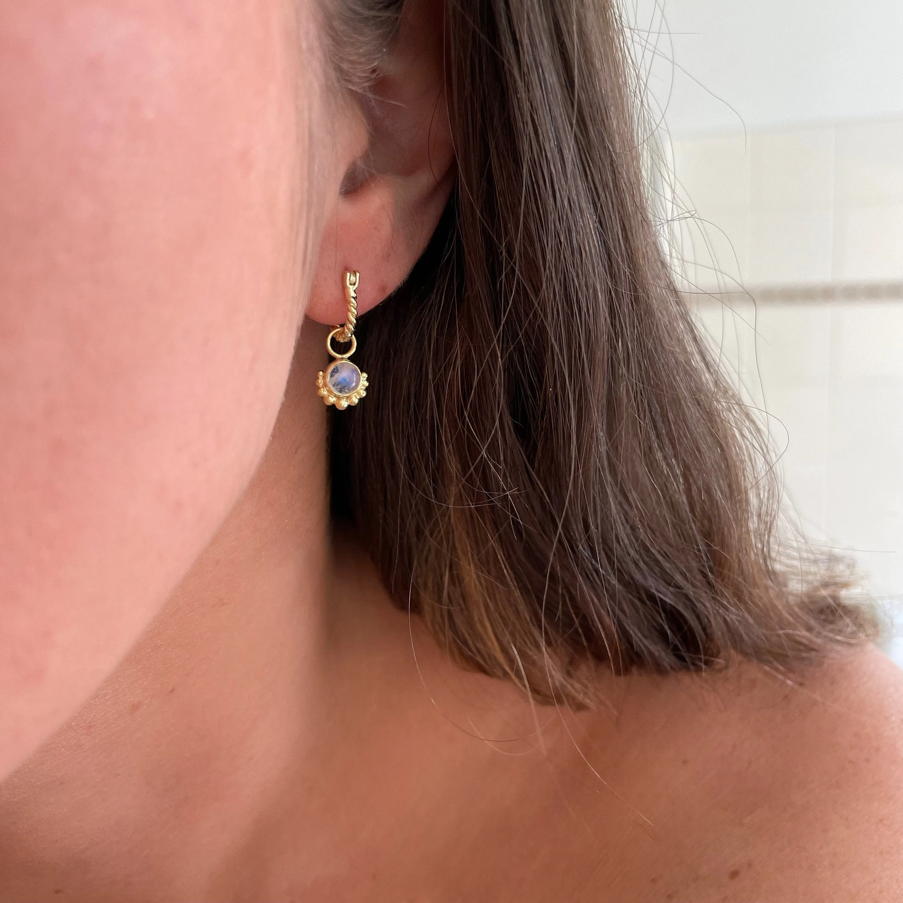 Equilibrium 14K Gold Rainbow Moonstone Hoop Earrings