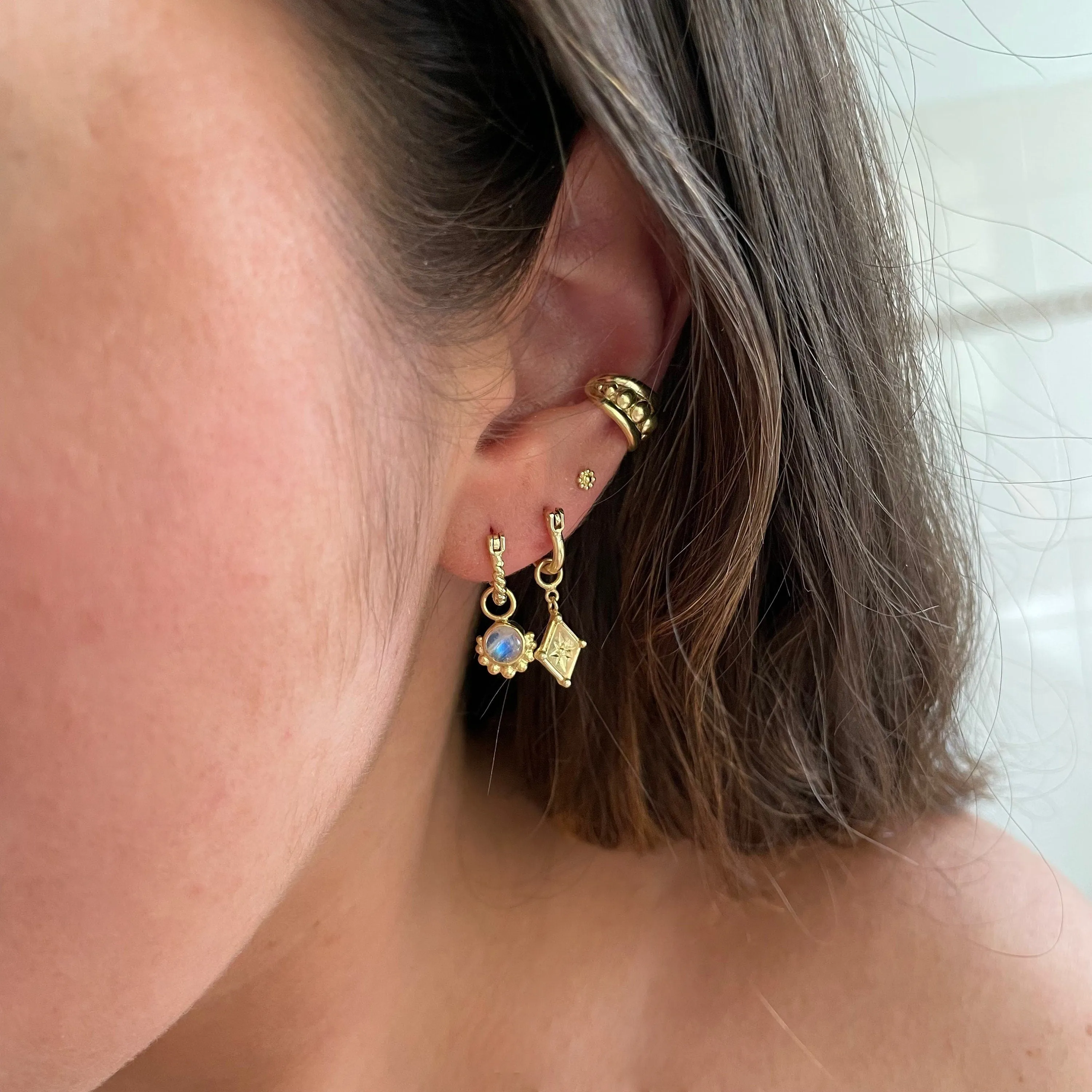 Equilibrium 14K Gold Rainbow Moonstone Hoop Earrings