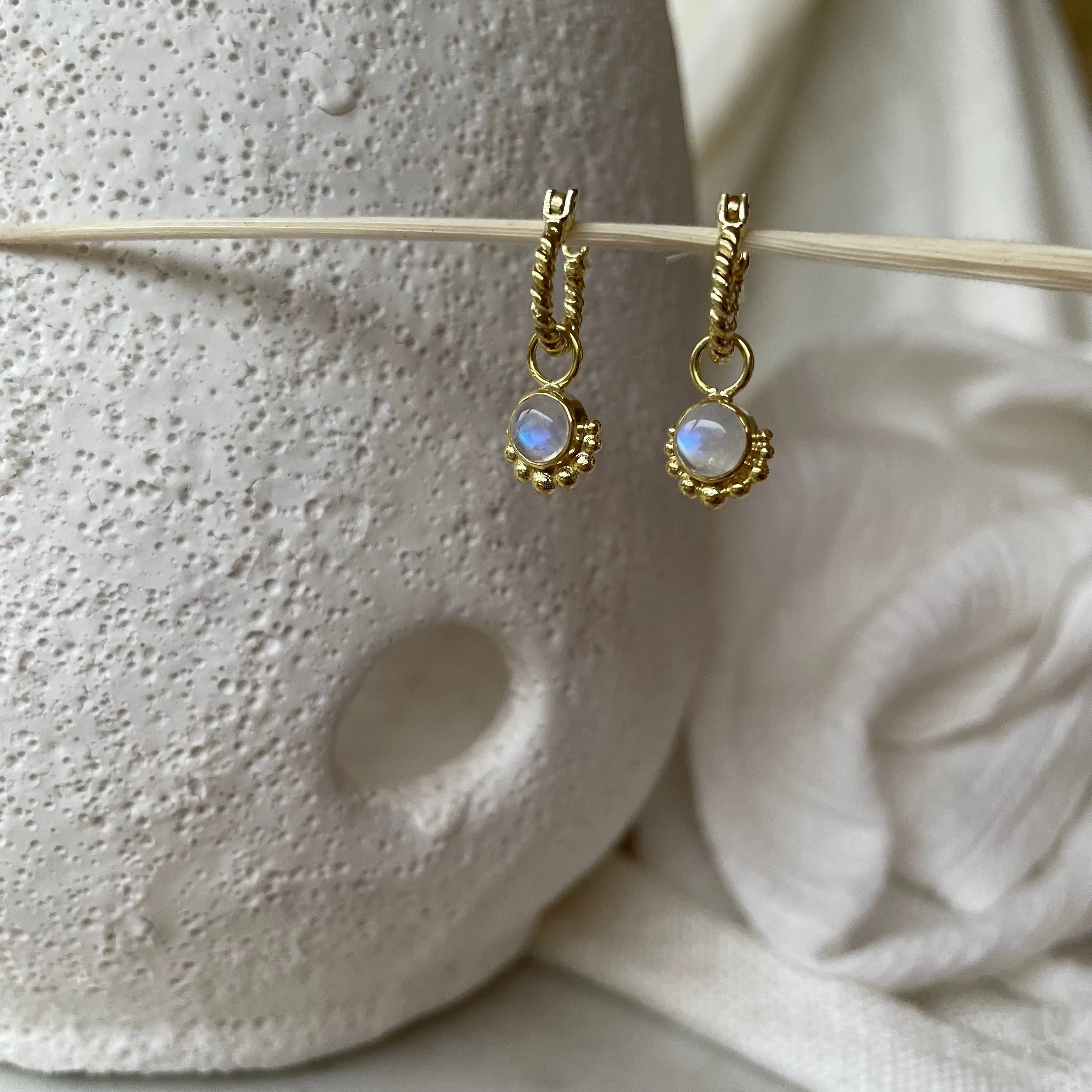 Equilibrium 14K Gold Rainbow Moonstone Hoop Earrings