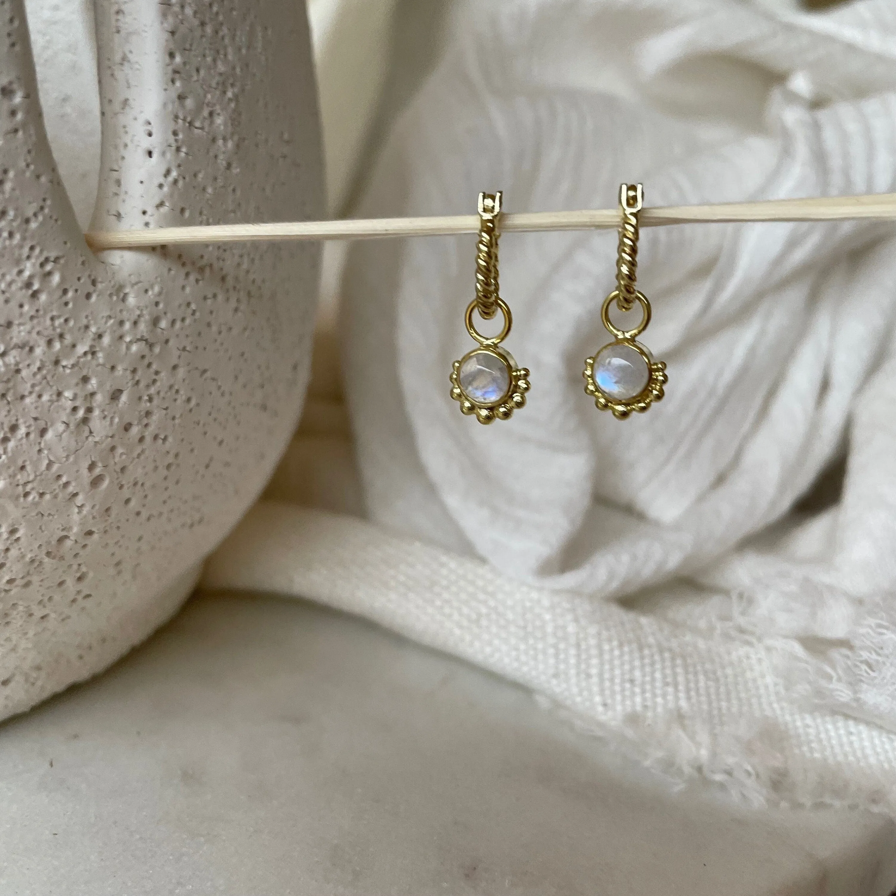 Equilibrium 14K Gold Rainbow Moonstone Hoop Earrings