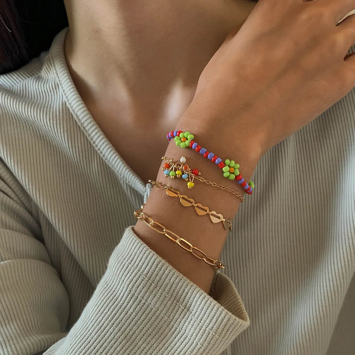 European And American Geometric Metal Hollow Heart Chain Bracelet