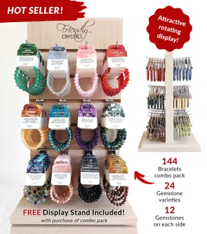 Faceted Gemstone Bracelets Combo Pack - 96 Faceted 8mm Bracelets & FREE Rotating Display Stand!