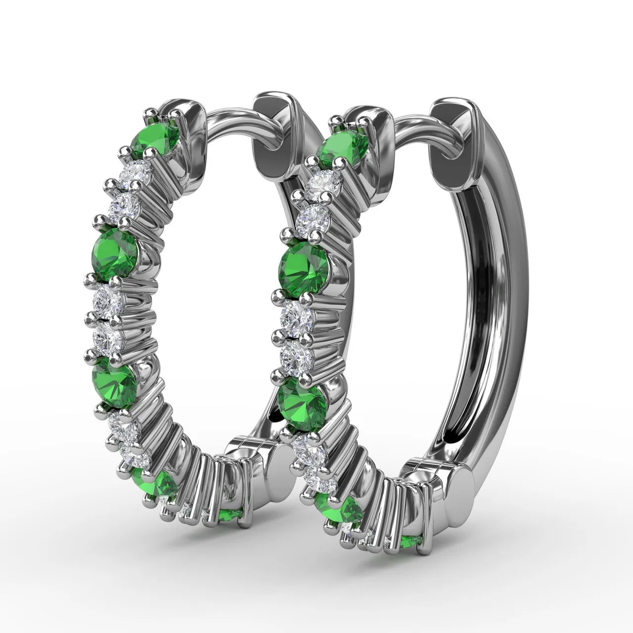 FANA White Gold Emerald and Diamond Hoop Earrings