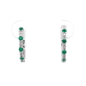 FANA White Gold Emerald and Diamond Hoop Earrings