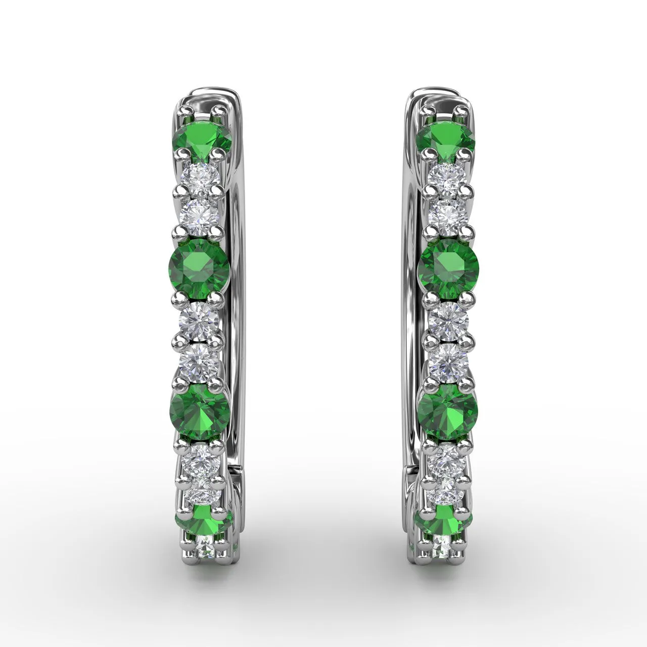 FANA White Gold Emerald and Diamond Hoop Earrings