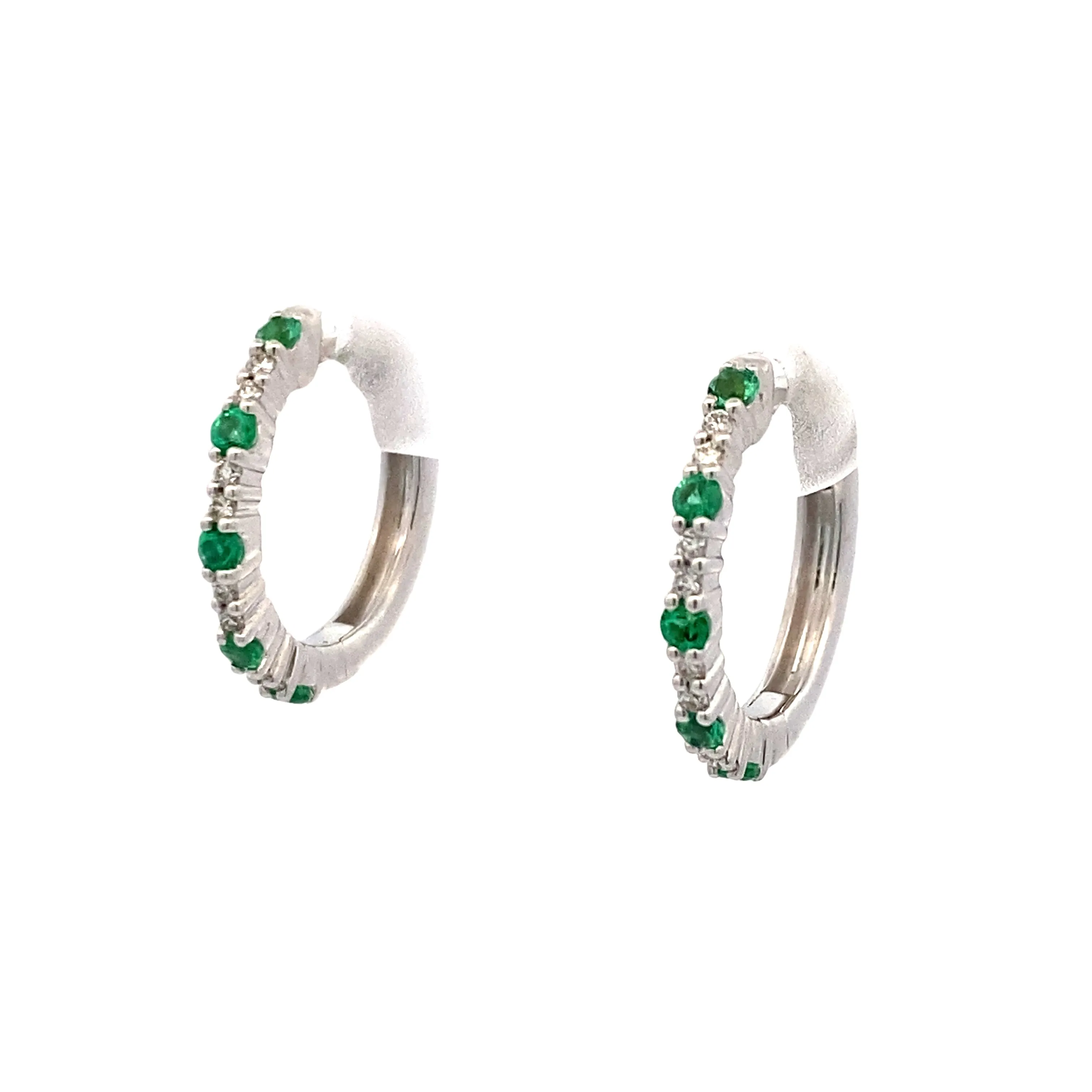 FANA White Gold Emerald and Diamond Hoop Earrings