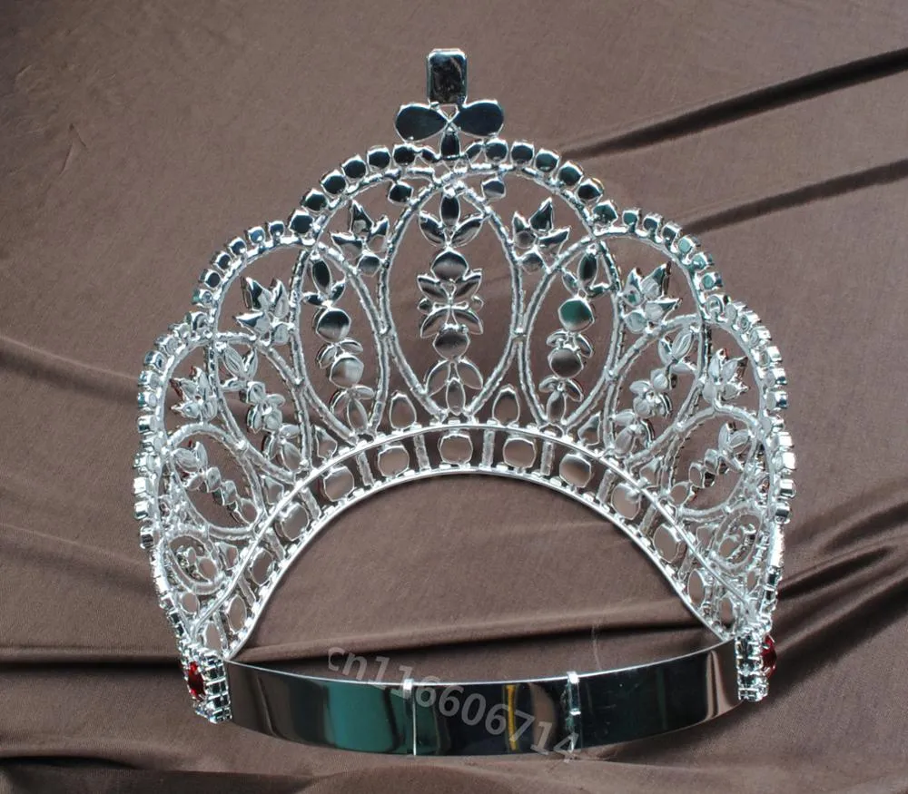 Fancy Red Crystal Queen Crown for Quinceanera or Pageant - Hair Ornaments- Jewelry Accessories