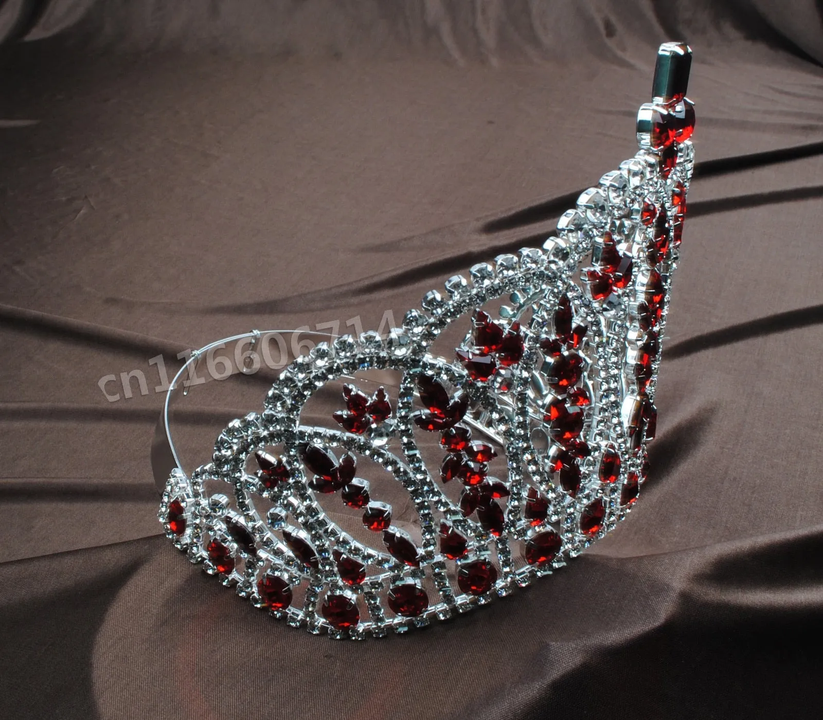 Fancy Red Crystal Queen Crown for Quinceanera or Pageant - Hair Ornaments- Jewelry Accessories