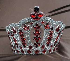 Fancy Red Crystal Queen Crown for Quinceanera or Pageant - Hair Ornaments- Jewelry Accessories