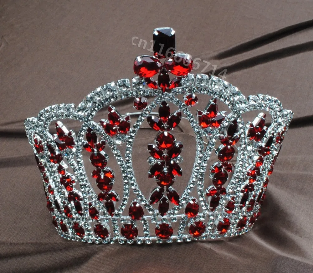 Fancy Red Crystal Queen Crown for Quinceanera or Pageant - Hair Ornaments- Jewelry Accessories