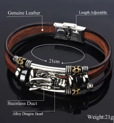 Faucet alloy bracelet leather Korean personality popular bracelet leather rope jewelry domineering retro student jewelry decoration tide