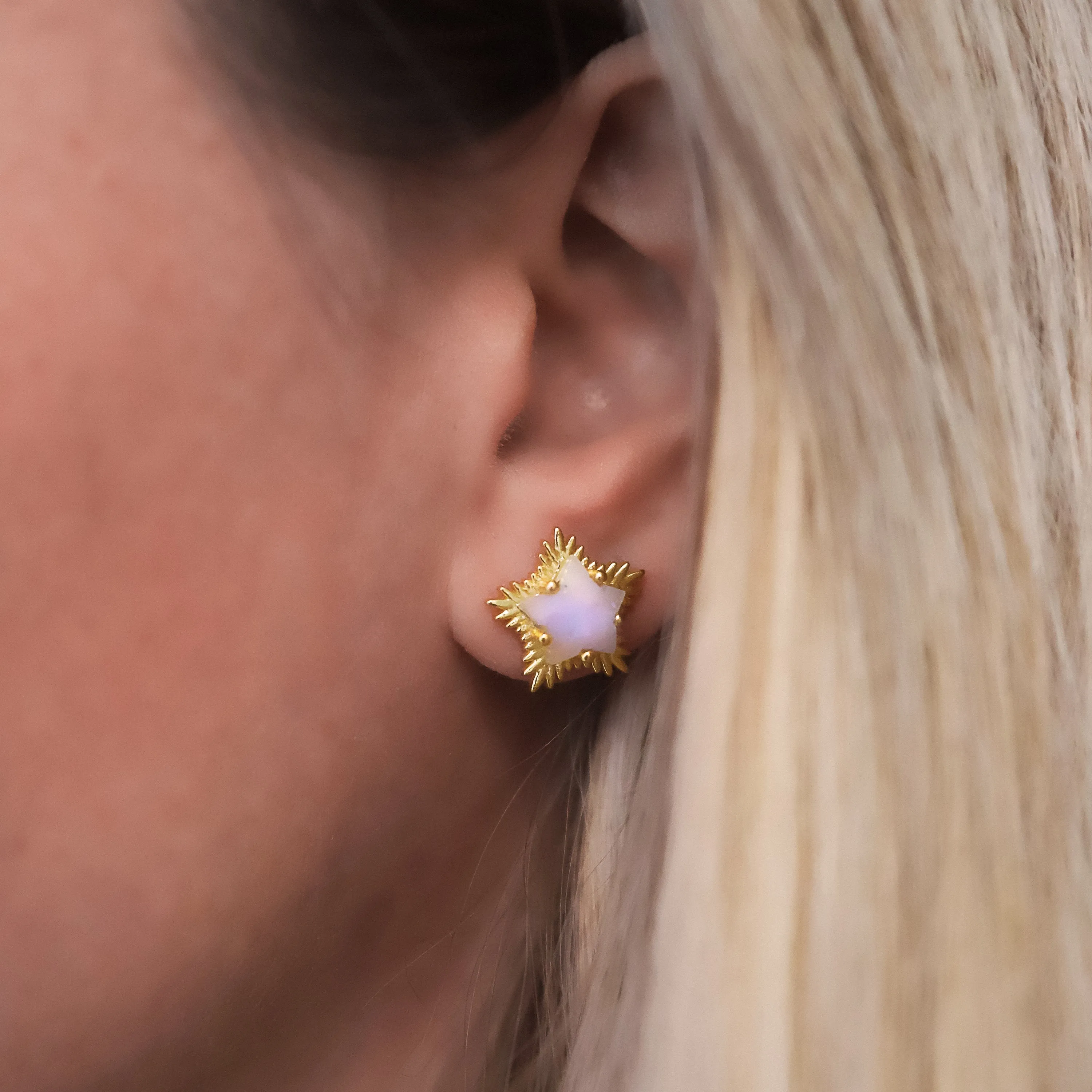 Felicity Moonstone Spiky Star Stud Earrings | 18k Gold Plated