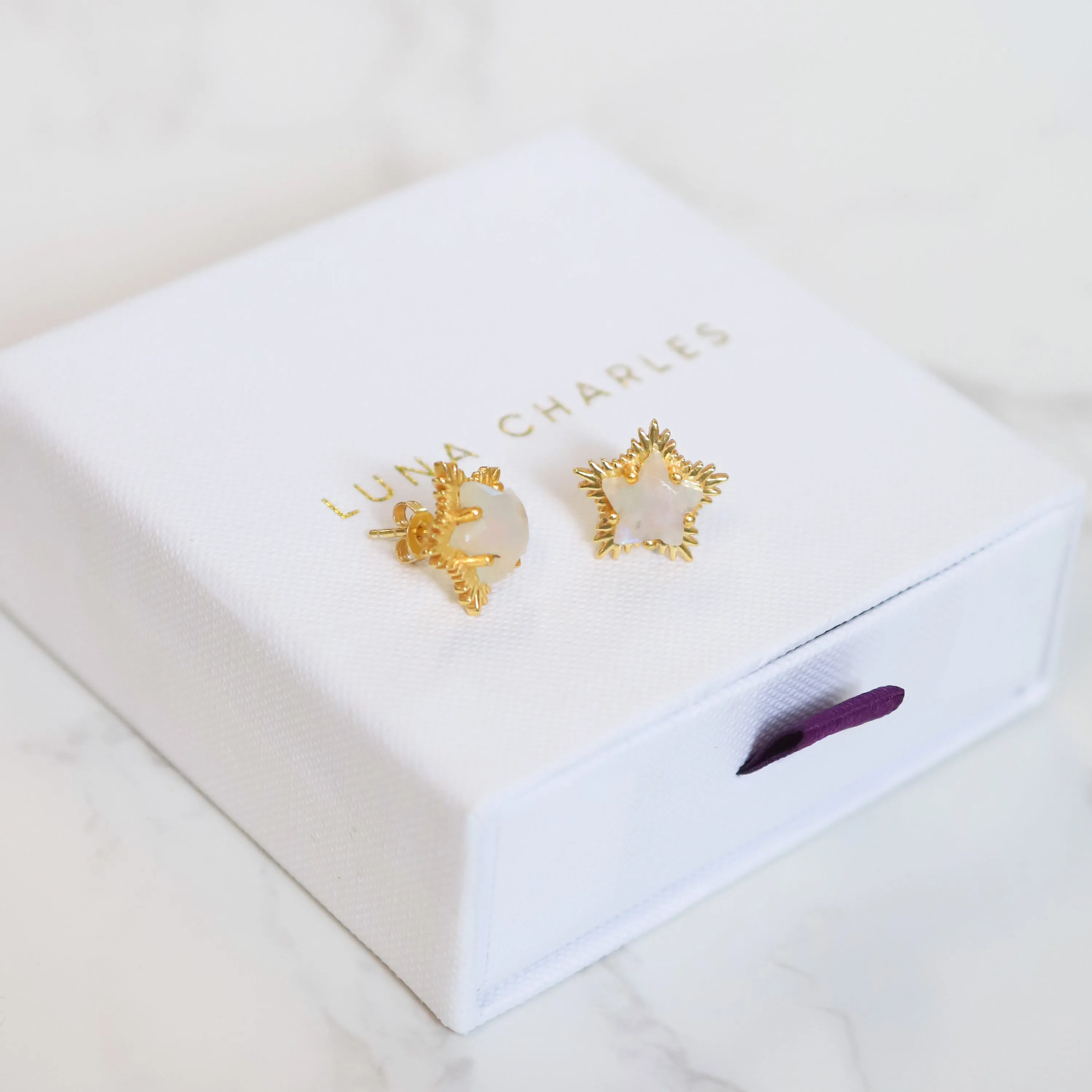 Felicity Moonstone Spiky Star Stud Earrings | 18k Gold Plated