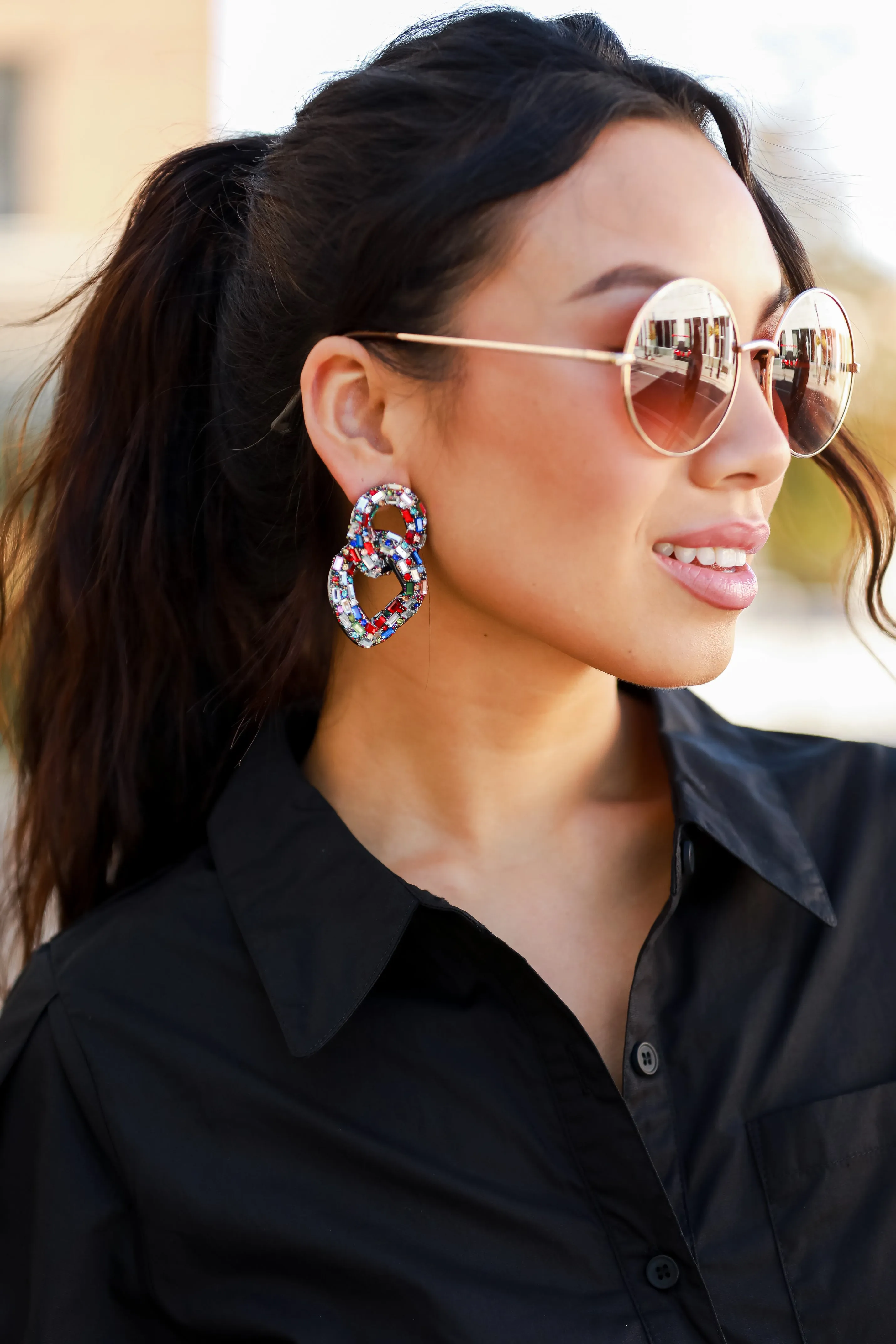 FINAL SALE - Gia Gemstone Chainlink Statement Earrings