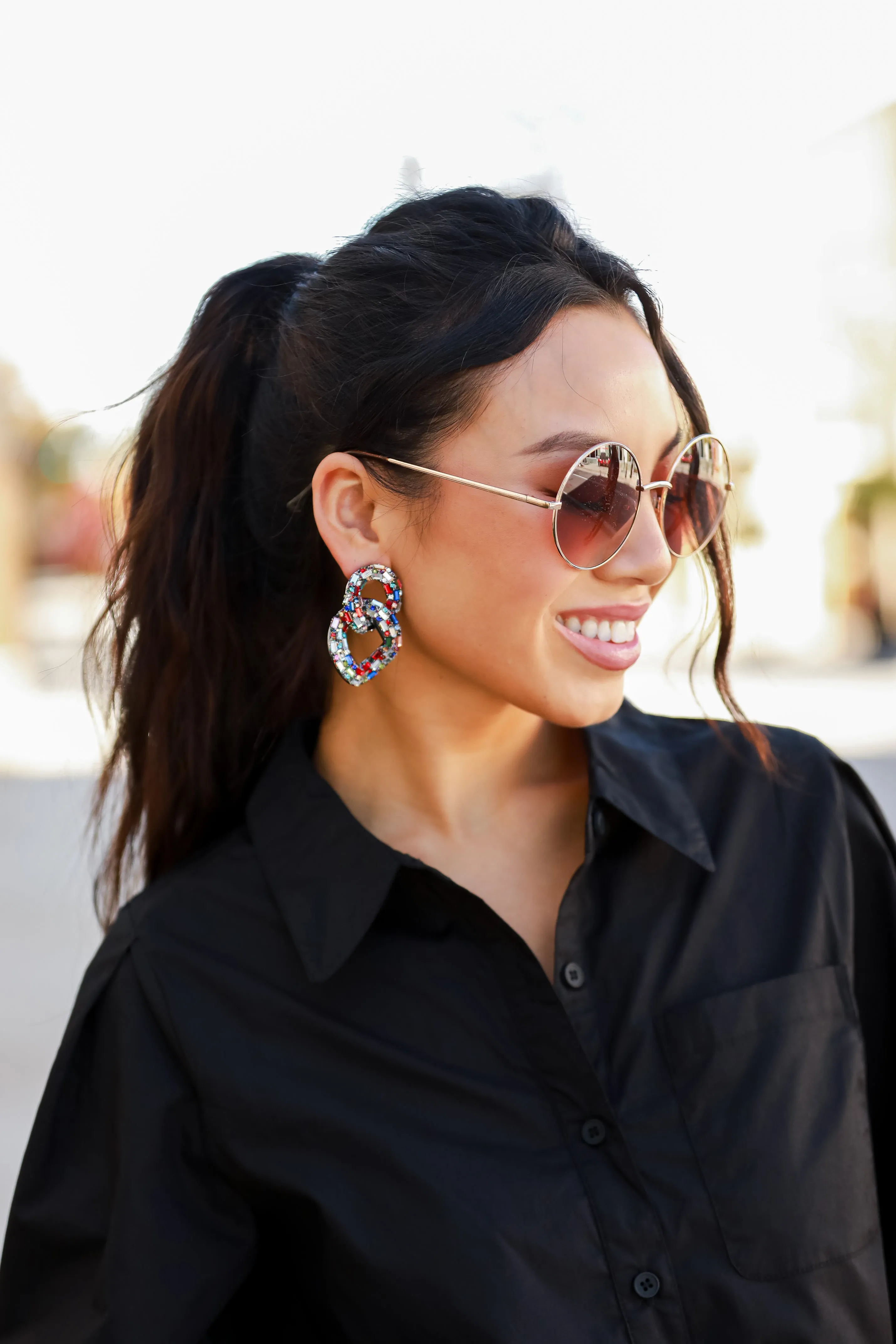 FINAL SALE - Gia Gemstone Chainlink Statement Earrings