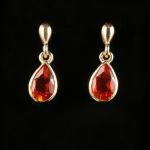 Fire Opal Drop Gold Earrings 9Ct Gold