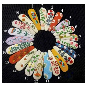 Floral Embroidered Linen Teardrop Hair Barrette, Collection Ellie