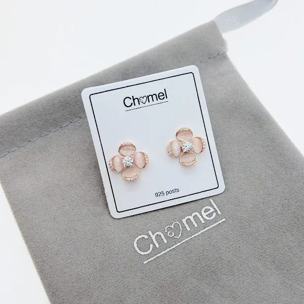 Flower Simulated Moonstone Earrings