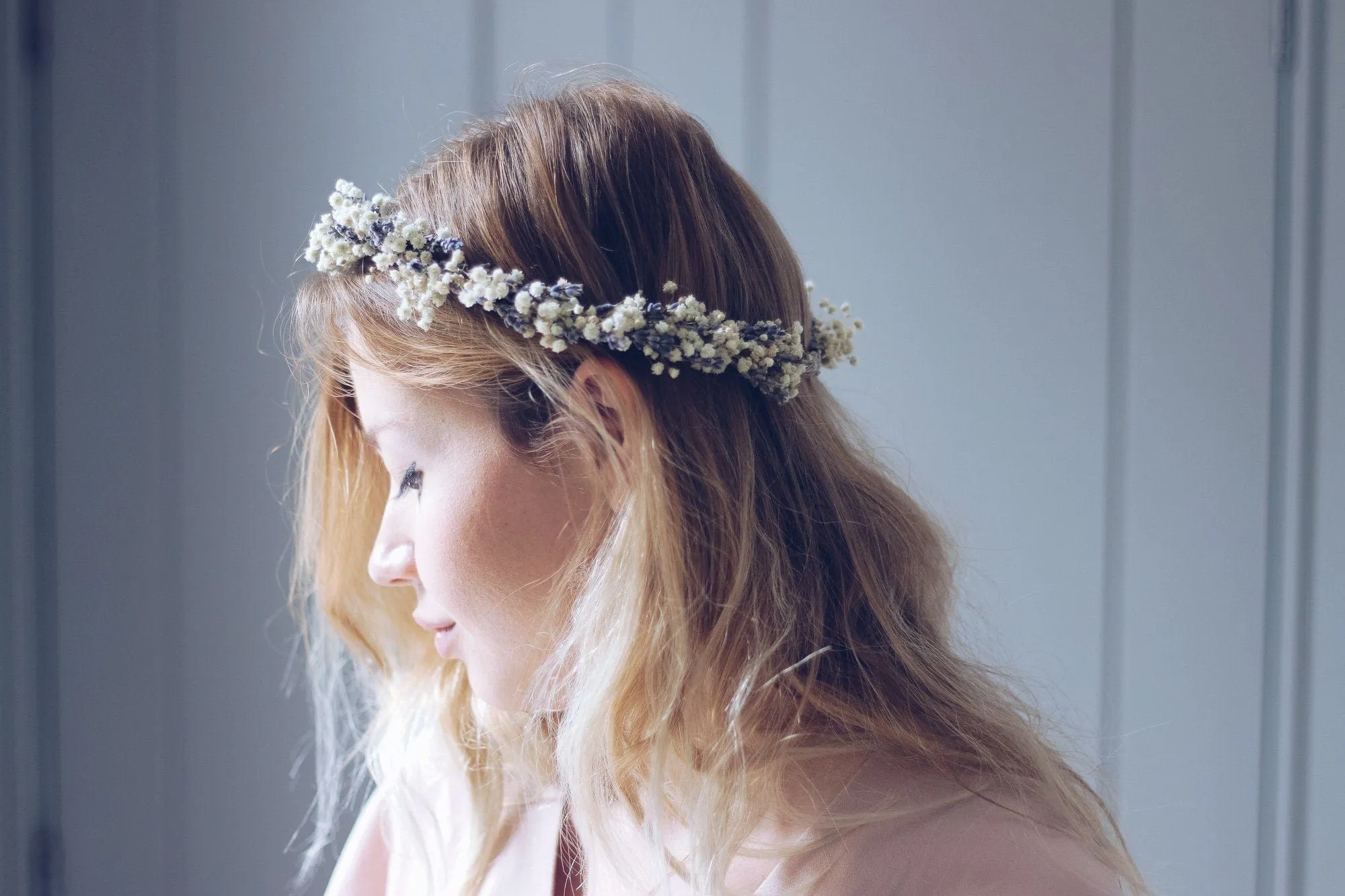 French Dried Lavender and Dried Baby's Breath Bridal Crown / Lavender Crown