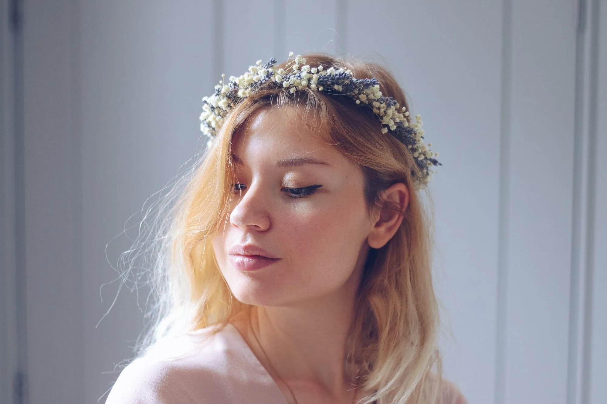 French Dried Lavender and Dried Baby's Breath Bridal Crown / Lavender Crown