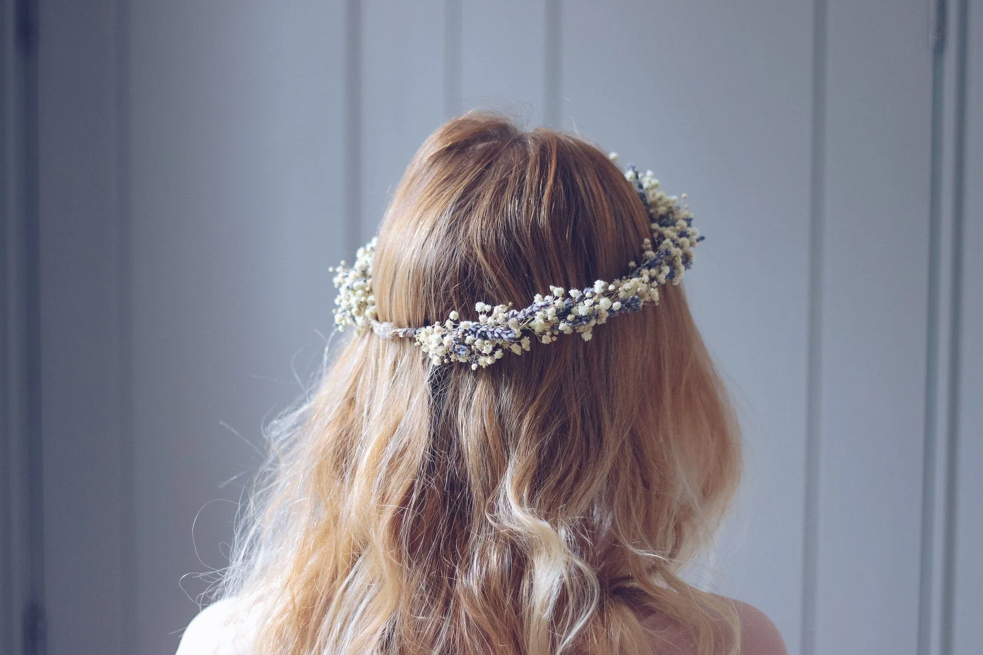 French Dried Lavender and Dried Baby's Breath Bridal Crown / Lavender Crown
