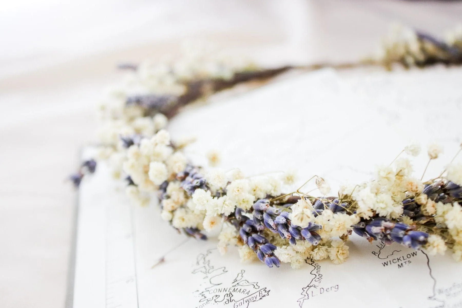French Dried Lavender and Dried Baby's Breath Bridal Crown / Lavender Crown