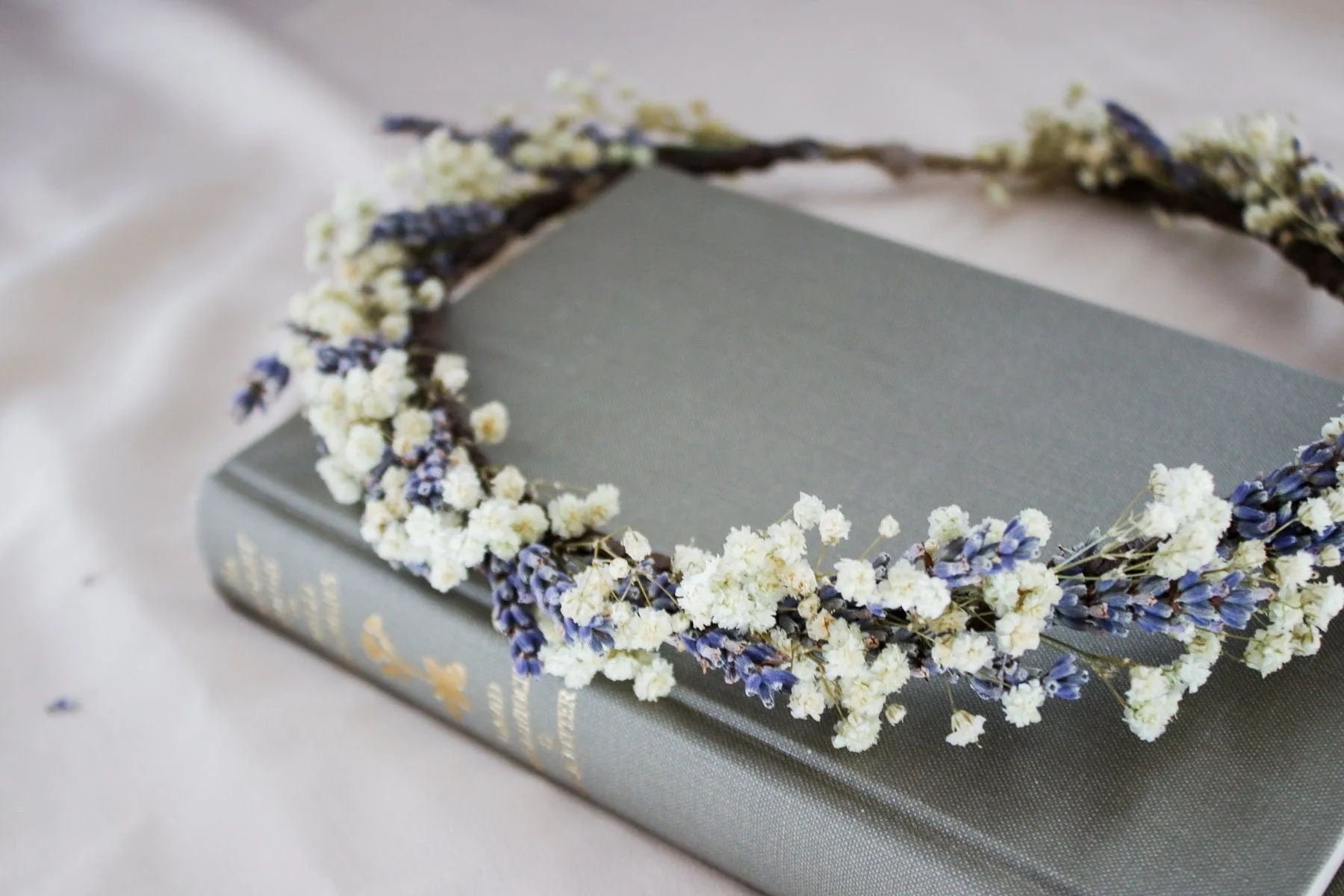 French Dried Lavender and Dried Baby's Breath Bridal Crown / Lavender Crown