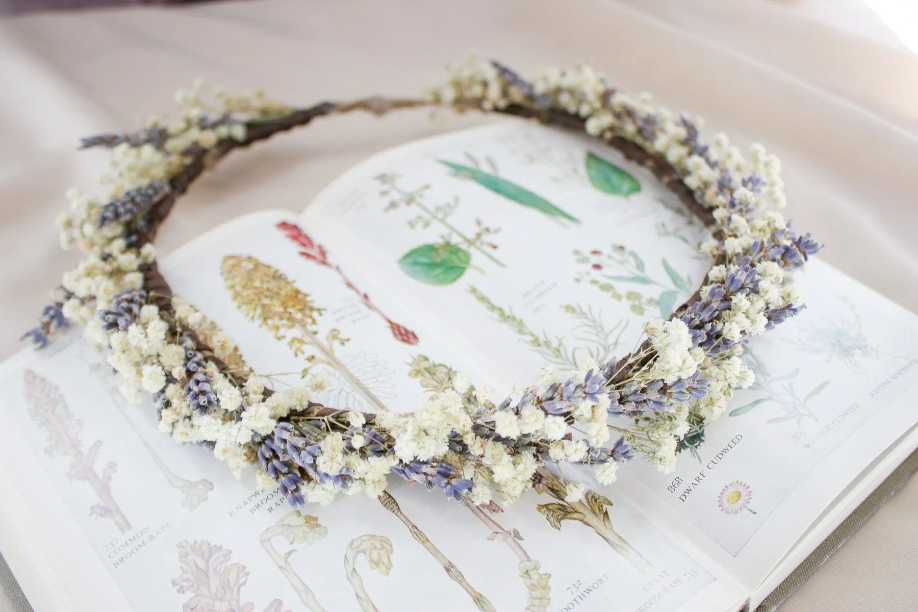 French Dried Lavender and Dried Baby's Breath Bridal Crown / Lavender Crown