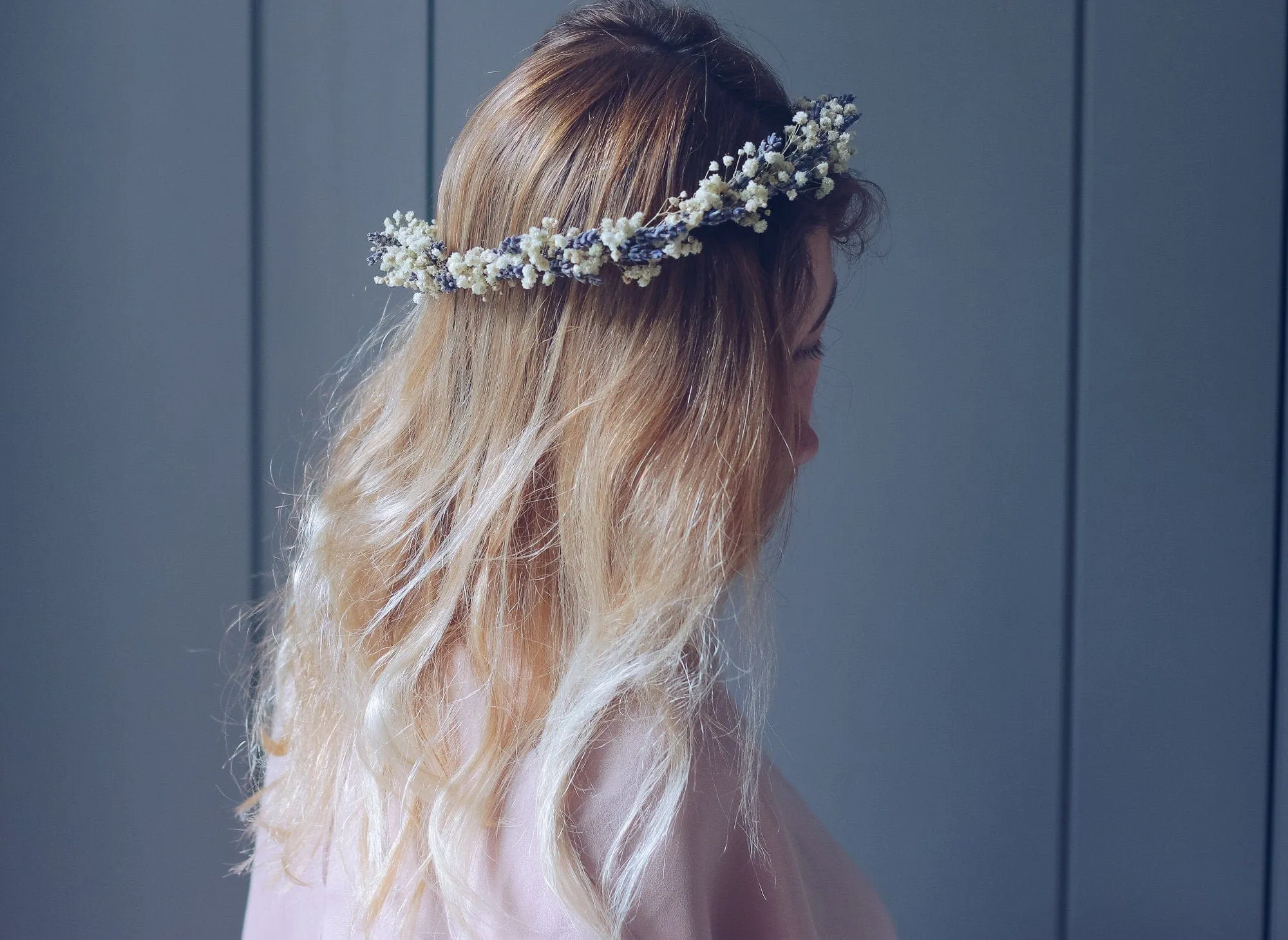 French Dried Lavender and Dried Baby's Breath Bridal Crown / Lavender Crown
